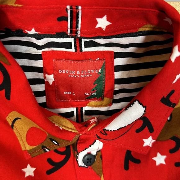Denim & Flower Ricky Singh Reindeer Button Down Long Sleeve Boys Size 4 - Picture 6 of 10